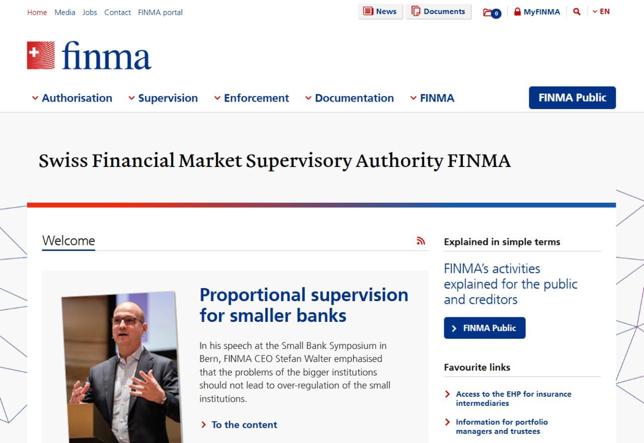 официальный сайт Федеральной комиссии по вопросам финансового рынка (FINMA)